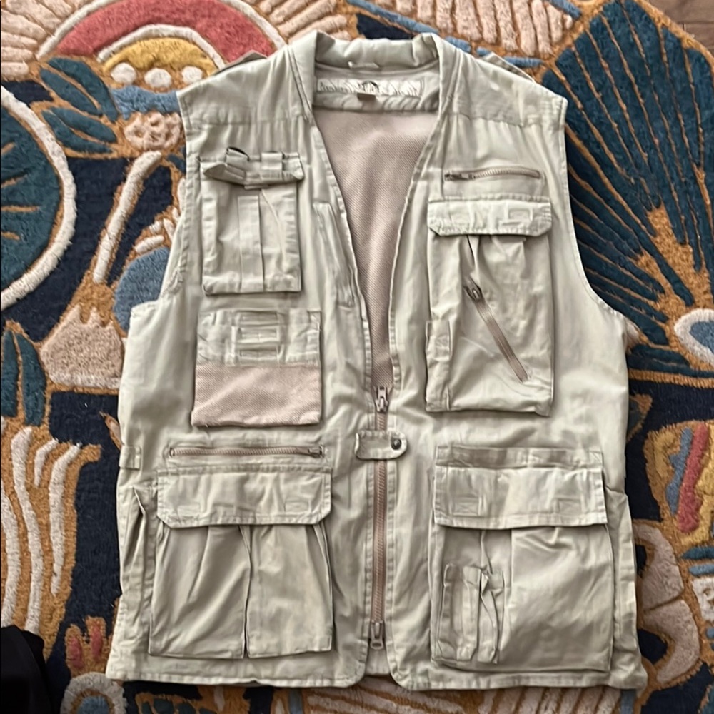 Vintage Khaki Nikoata Exploration Team Safari Vest Hiking Fishing Hunting‎ XL